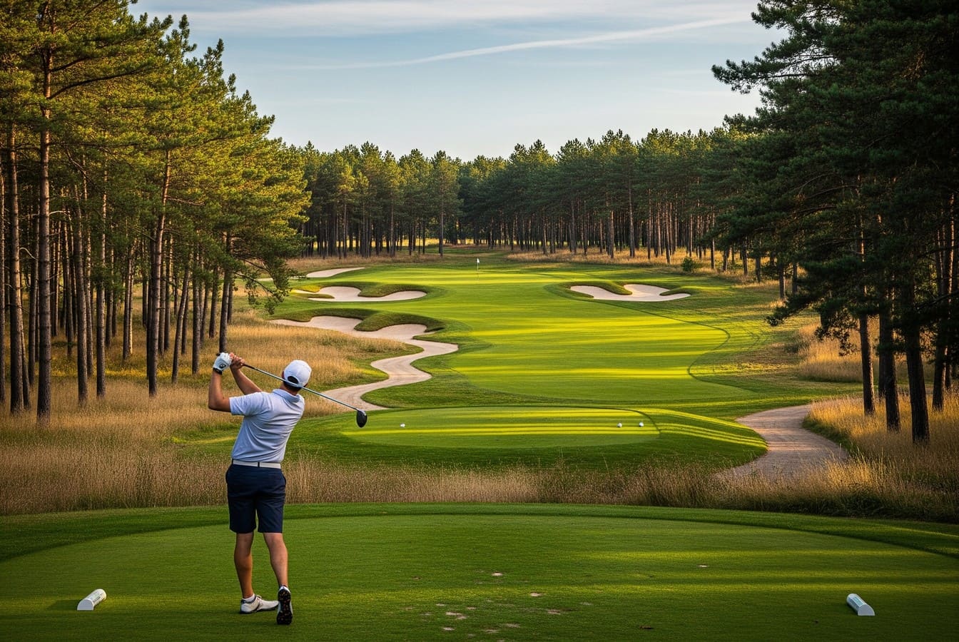 Ce golf mêle dunes sauvages, pins centenaires et greens redoutables dans une harmonie envoûtante