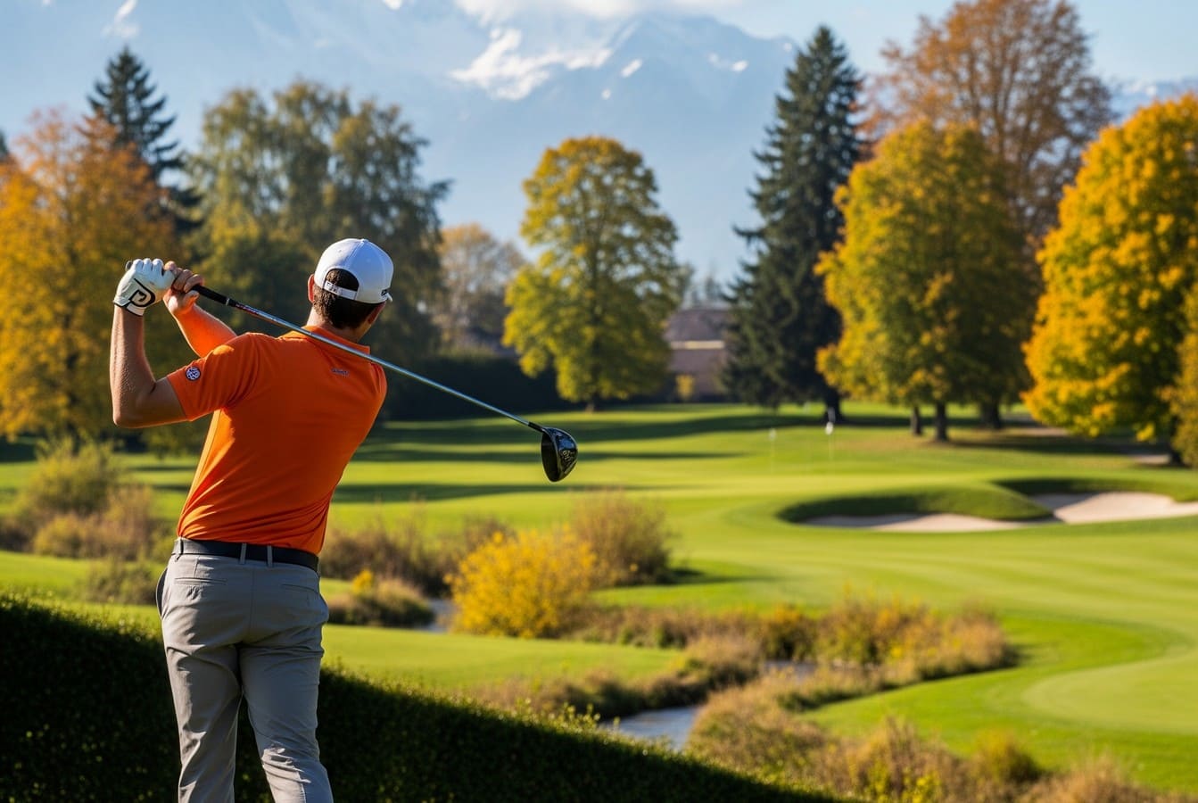 Ce golf frontalier dévoile un panorama bluffant sur un lac majestueux et la plus haute montagne d’Europe